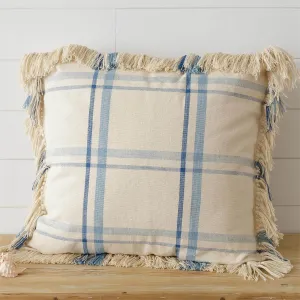 Blue Plaid With Fringe Pillow