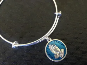 Blue Resin Serenity Charm with Prayer on Back Silver Expandable Inspirational Jewelry Adjustable Bracelet