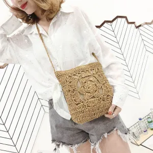 Bohemian Woven Hollow Out Beach Bag Women Crochet Fringed Straw Clutch Handmade Day Clutches Knitting Weave Boho Summer Bag Z70