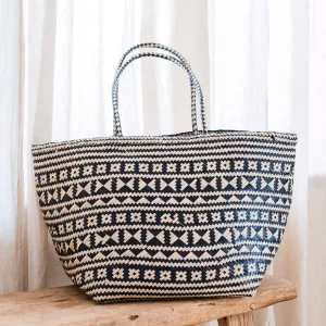 Boho Tote Bag – Seagrass Summer Bag – Shoulder Beach Bag – Woven Natural Bag – Large Boho Shopping Bag KIDUL (black)