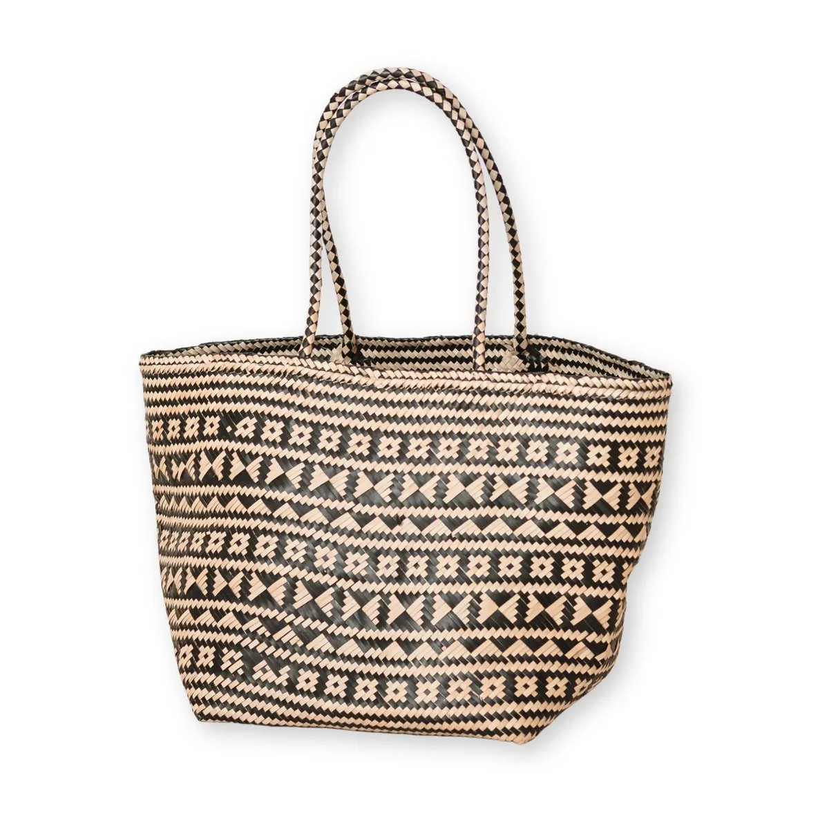 Boho Tote Bag – Seagrass Summer Bag – Shoulder Beach Bag – Woven Natural Bag – Large Boho Shopping Bag KIDUL (black)