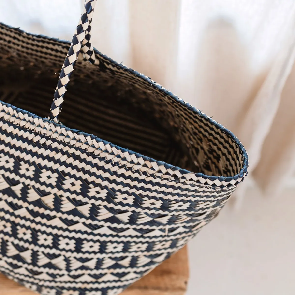 Boho Tote Bag – Seagrass Summer Bag – Shoulder Beach Bag – Woven Natural Bag – Large Boho Shopping Bag KIDUL (black)