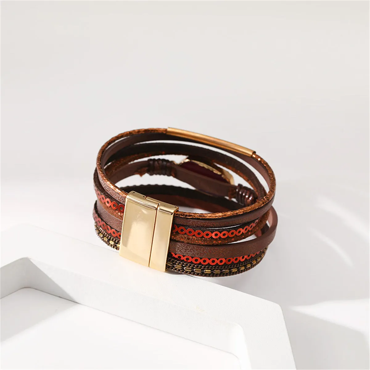 Brown Polystyrene & Resin 18K Gold-Plated Multi-Strand Bracelet