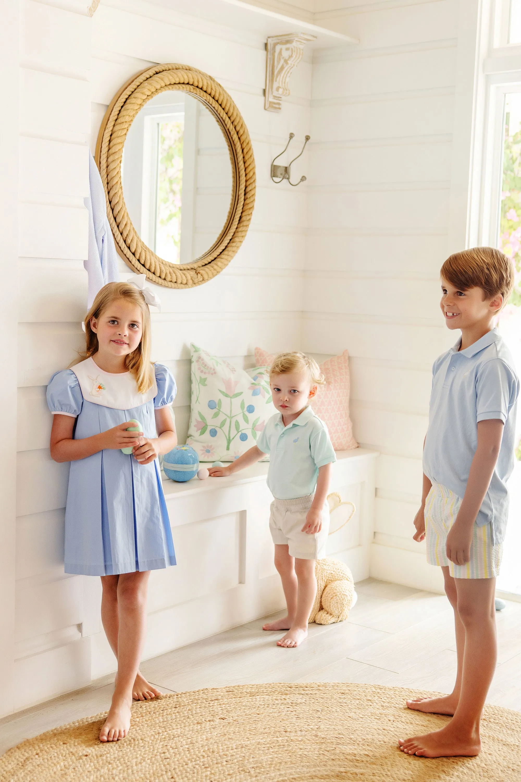 Bunny Phipps Frock - Beale Street Blue with Worth Avenue White, Palm Beach Pink, & Bunny Applique