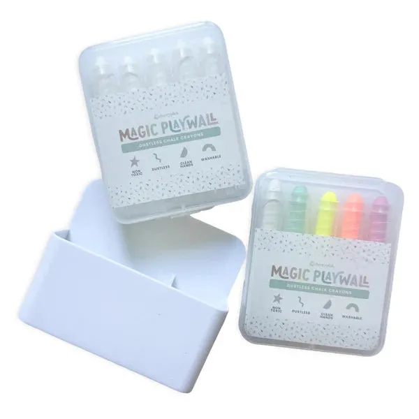 Cherrypick Dustless Chalk Crayons   Magnetic Holder Bundle for Magic Playwall - White