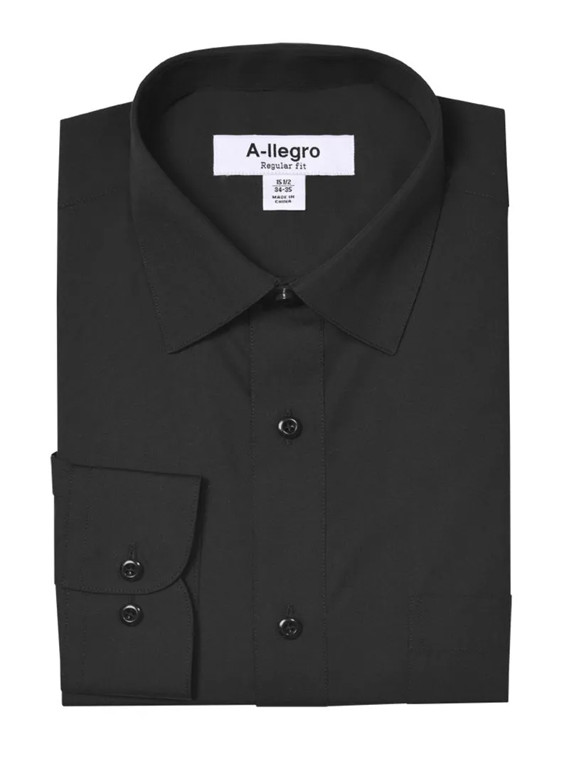 Classic Regular Fit Cotton Convertible Cuff Dress Shirt Black R-S100