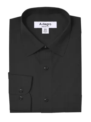 Classic Regular Fit Cotton Convertible Cuff Dress Shirt Black R-S100