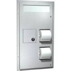 Commercial Seat-Cover/ Toilet Paper Dispenser and Waste Receptacle, Recessed-Mounted, Stainless Steel ASI 0482
