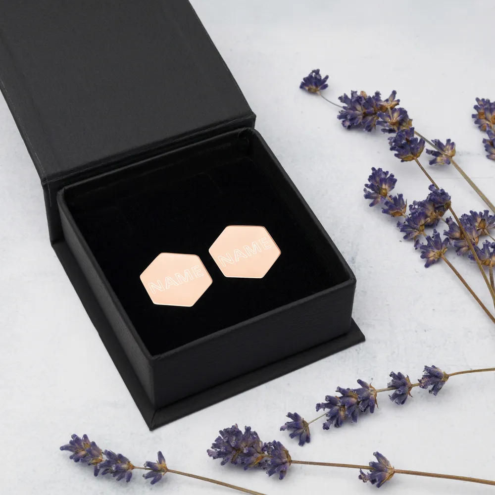 Custom Name Sterling Silver Hexagon Stud Earrings