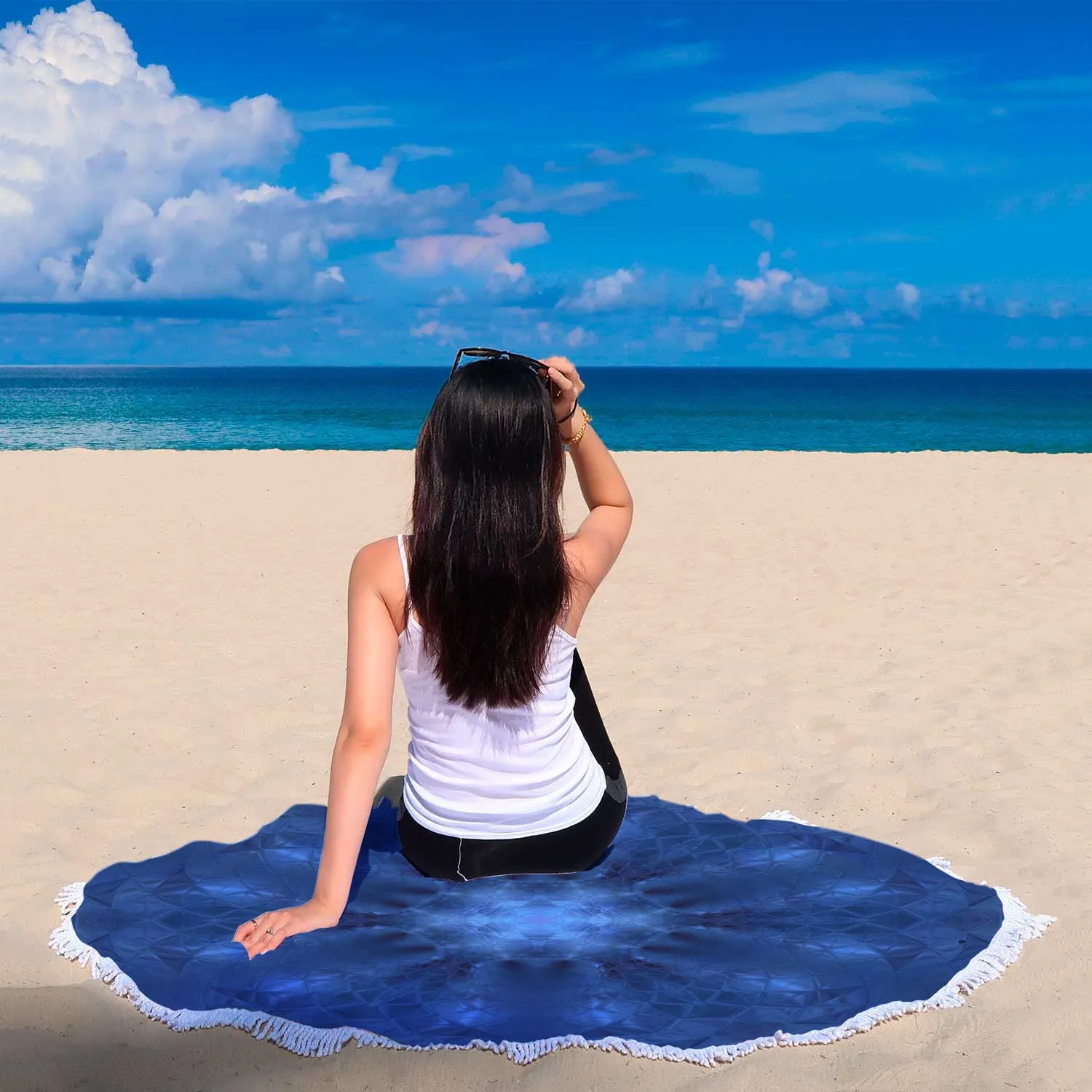 Diamond Blue Kaleidoscope Beach Blanket
