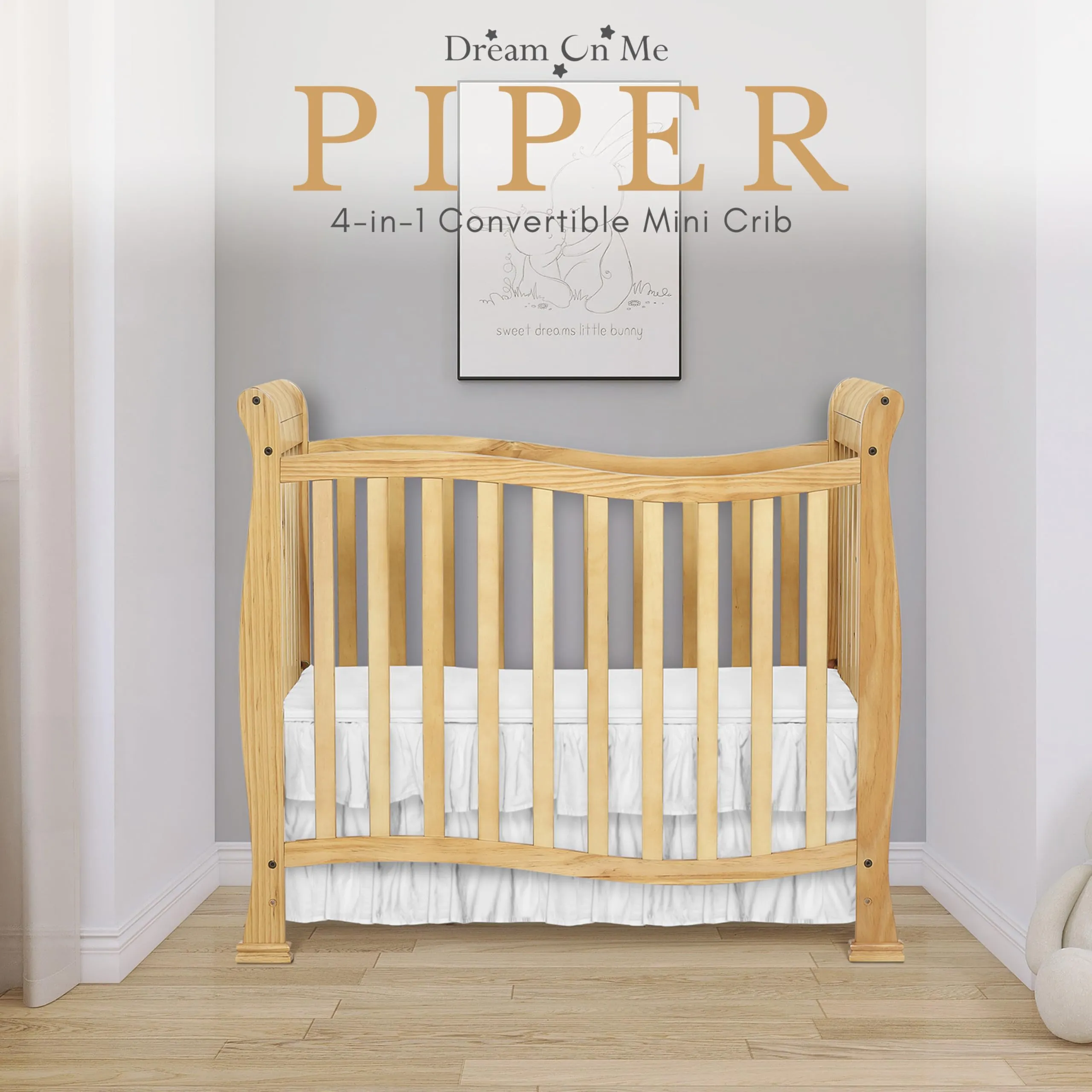 Dream On Me Violet 4-In-1 Convertible Mini Crib In Natural, Greenguard Gold Certified, JPMA Certified, 3 Position Mattress Height Settings, Non-Toxic Finish