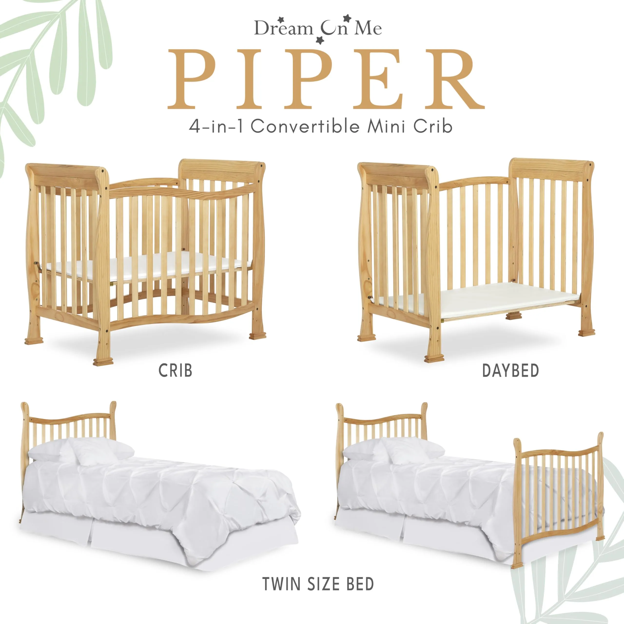 Dream On Me Violet 4-In-1 Convertible Mini Crib In Natural, Greenguard Gold Certified, JPMA Certified, 3 Position Mattress Height Settings, Non-Toxic Finish