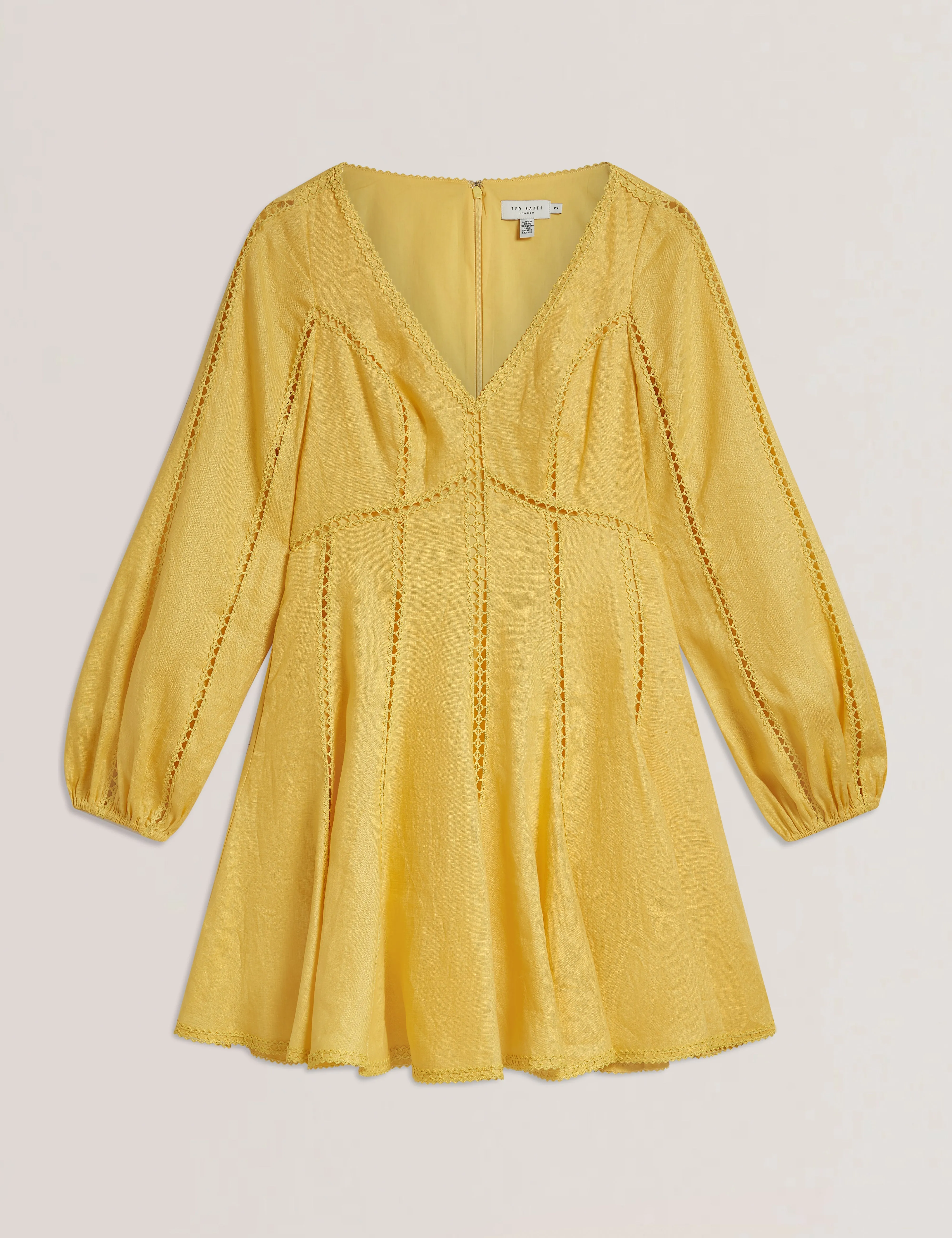 Emerda Trim Detail Linen Mini Dress Yellow