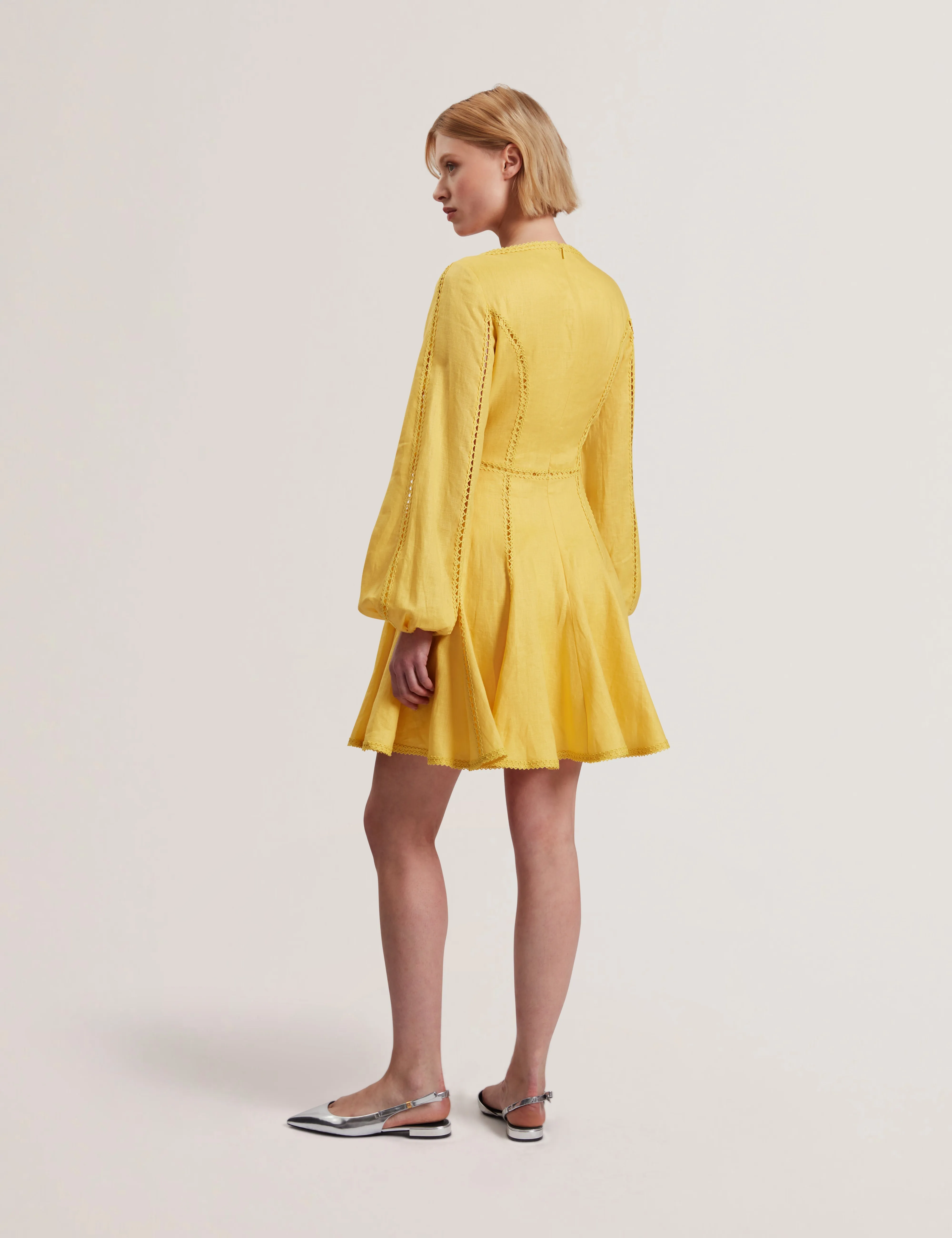 Emerda Trim Detail Linen Mini Dress Yellow