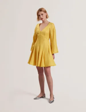 Emerda Trim Detail Linen Mini Dress Yellow