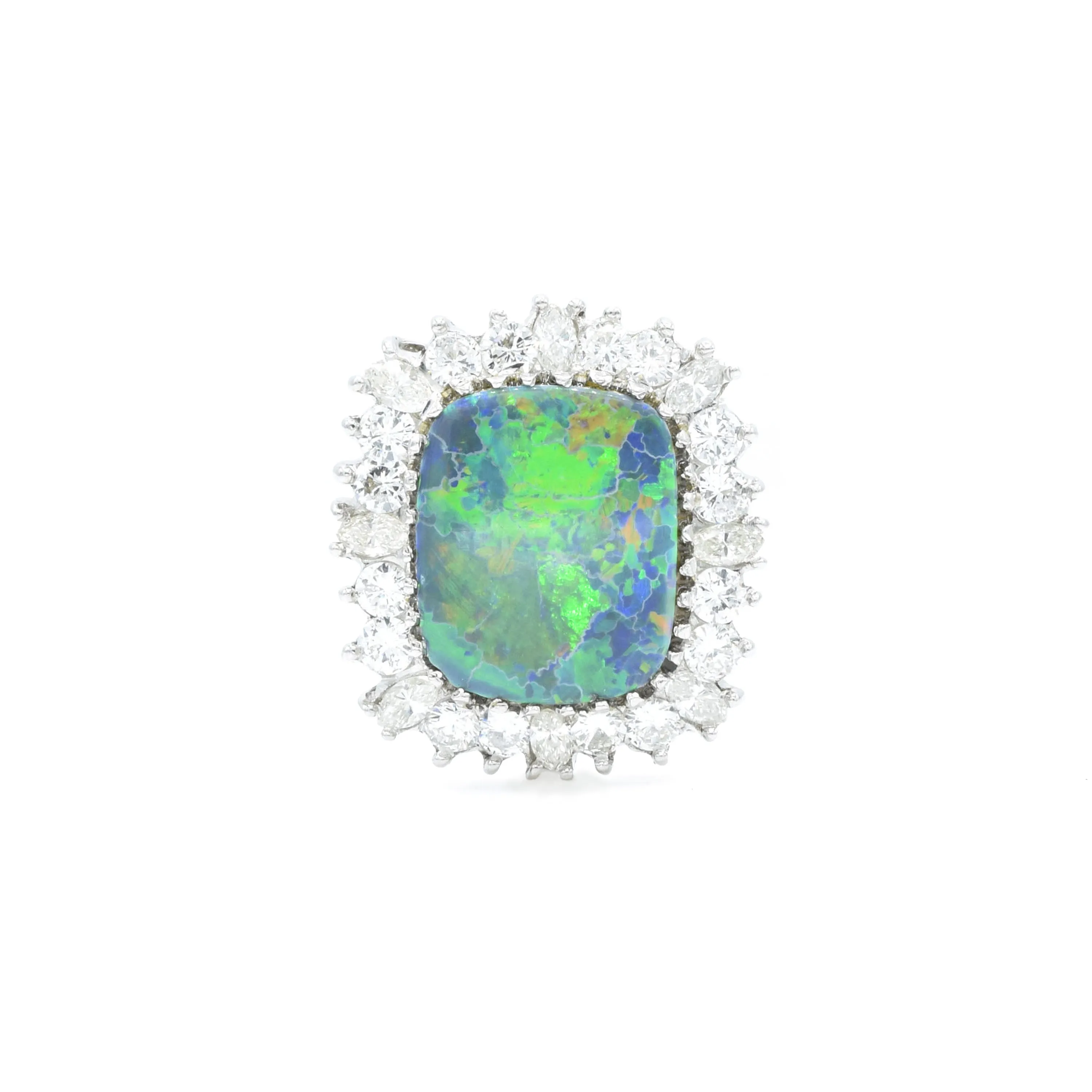 Estate Platinum Black Opal and Diamond Ring and Convertible Pendant