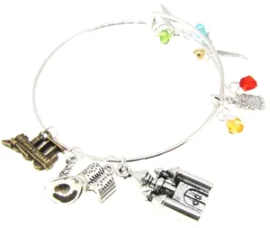 Expandable Bangle Bracelet Castle Wing Owl Train Silver Plate beads