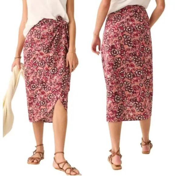 Faherty Pacifica Linen Blend Wrap Skirt Floral Rose Dessert Women's Size XS NWT
