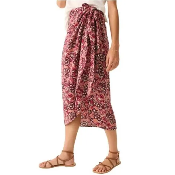 Faherty Pacifica Linen Blend Wrap Skirt Floral Rose Dessert Women's Size XS NWT