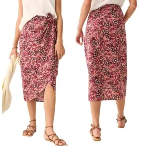 Faherty Pacifica Linen Blend Wrap Skirt Floral Rose Dessert Women's Size XS NWT