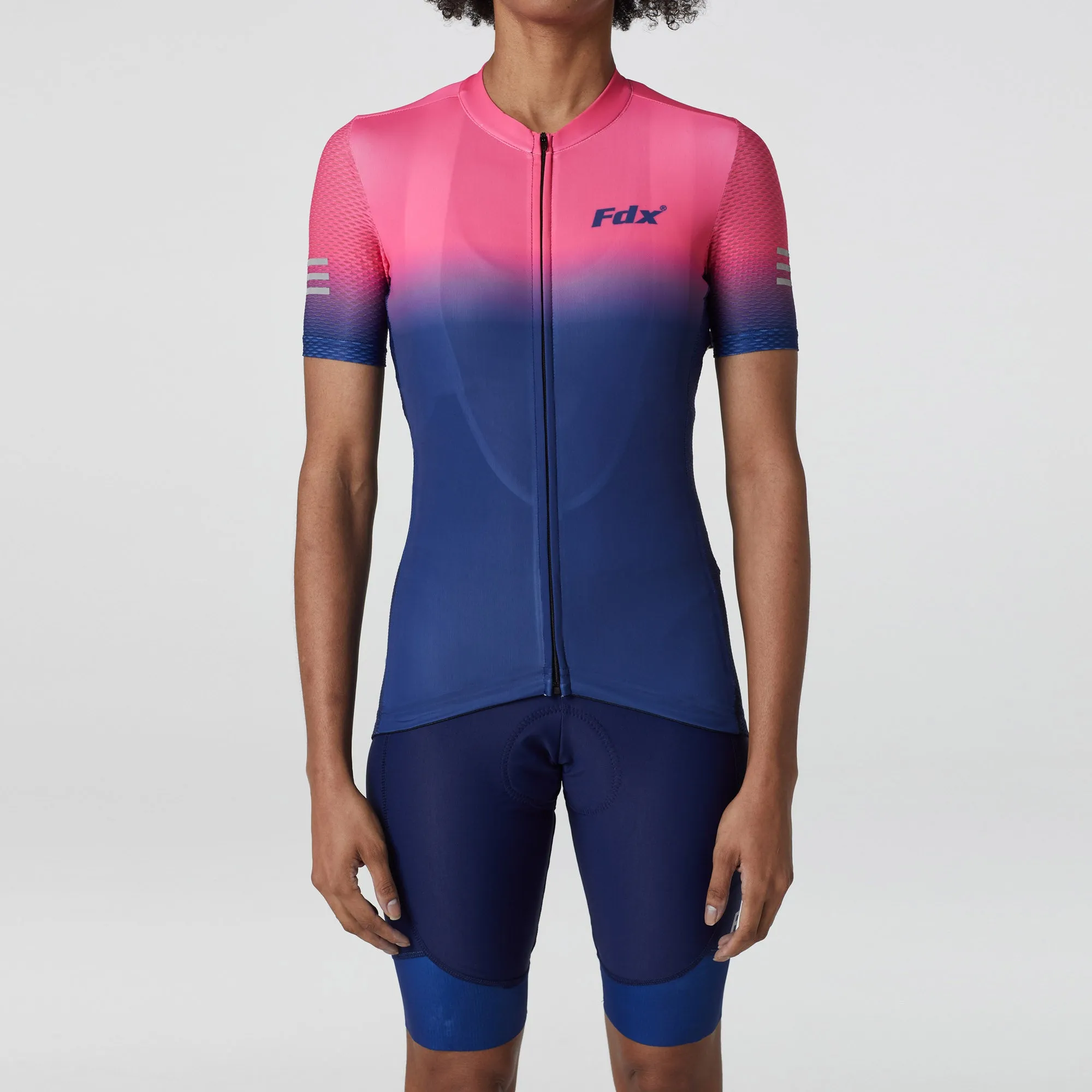 Fdx Women's & Girl's Set Duo Pink / Blue Short Sleeve Cycling Jersey, Cargo Bib Shorts