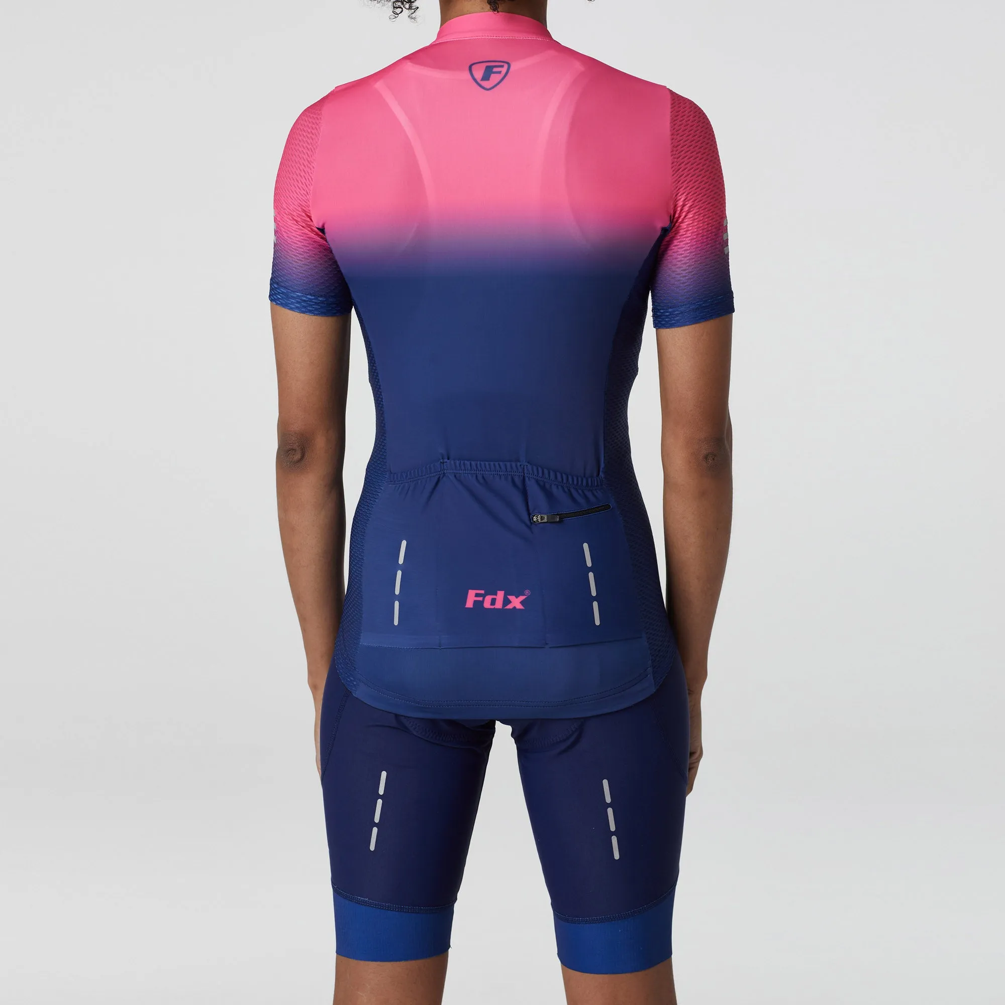 Fdx Women's & Girl's Set Duo Pink / Blue Short Sleeve Cycling Jersey, Cargo Bib Shorts