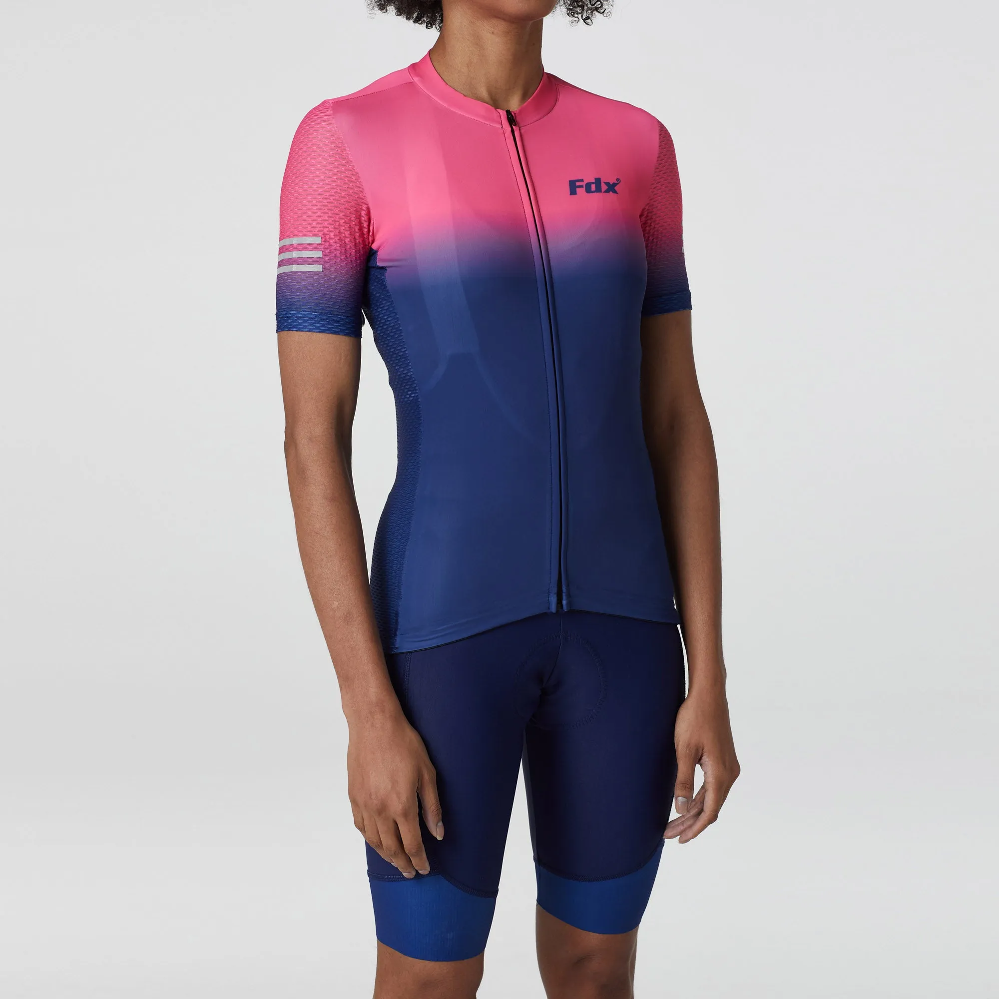 Fdx Women's & Girl's Set Duo Pink / Blue Short Sleeve Cycling Jersey, Cargo Bib Shorts