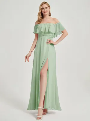 [Final Sale] Sage Convertible Ruffle Sleeves Chiffon Maxi Bridesmaid Dresses