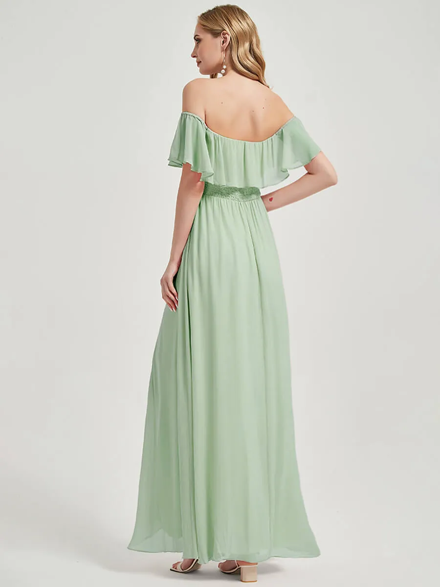 [Final Sale] Sage Convertible Ruffle Sleeves Chiffon Maxi Bridesmaid Dresses