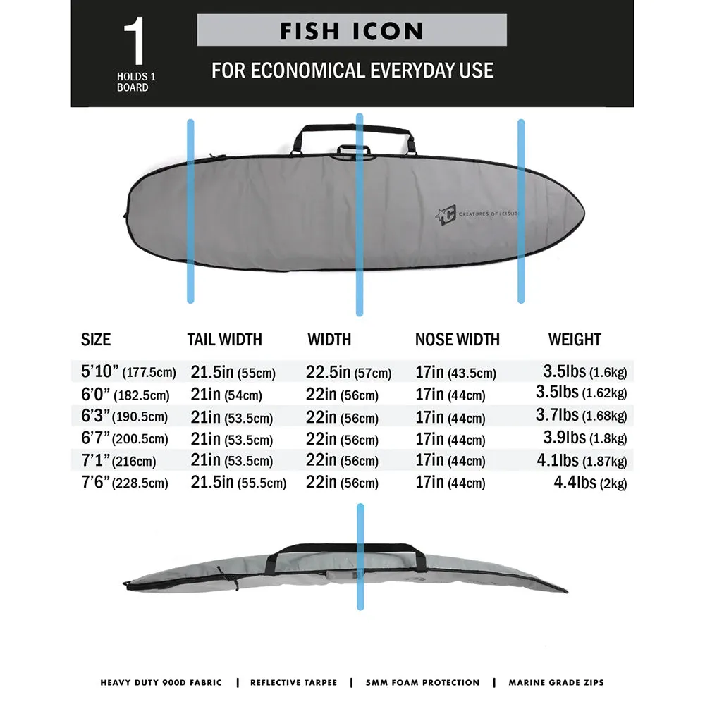Fish Icon - Silver Black SurfBoard Cover