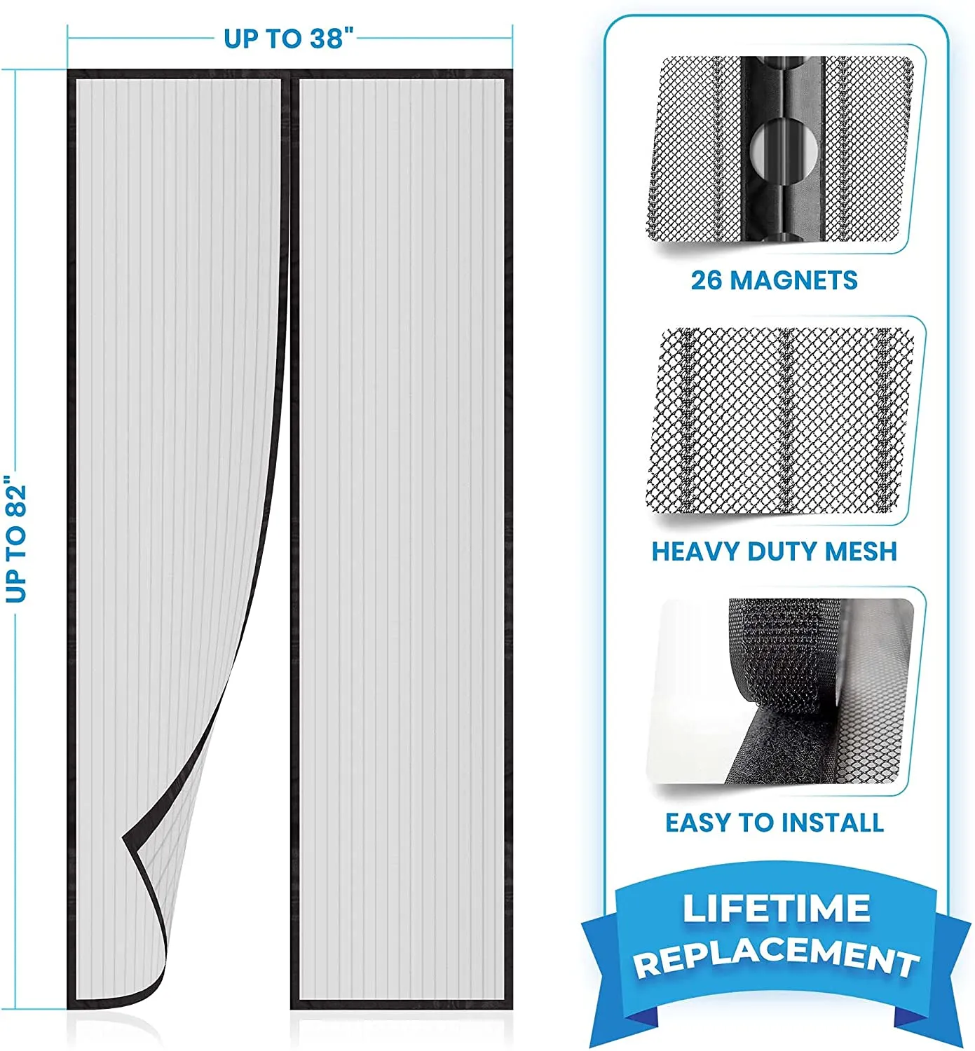 Flux Phenom Magnetic Screen Door - Keep Bugs Out, Let Cool Breeze In - Self Sealing Magnets, Heavy Duty Retractable Mesh Net Closure - Curtain Works With Pets, Sliding Door, Front Doors - 38 x 82 Inch or 96 x 208 cm
