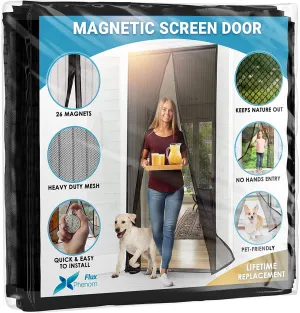 Flux Phenom Magnetic Screen Door - Keep Bugs Out, Let Cool Breeze In - Self Sealing Magnets, Heavy Duty Retractable Mesh Net Closure - Curtain Works With Pets, Sliding Door, Front Doors - 38 x 82 Inch or 96 x 208 cm