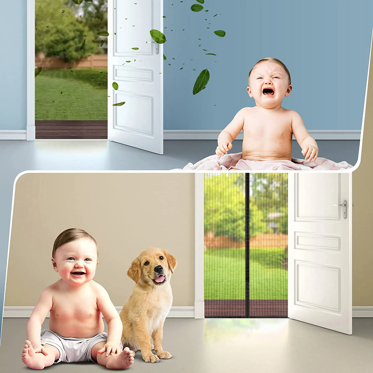 Flux Phenom Magnetic Screen Door - Keep Bugs Out, Let Cool Breeze In - Self Sealing Magnets, Heavy Duty Retractable Mesh Net Closure - Curtain Works With Pets, Sliding Door, Front Doors - 38 x 82 Inch or 96 x 208 cm
