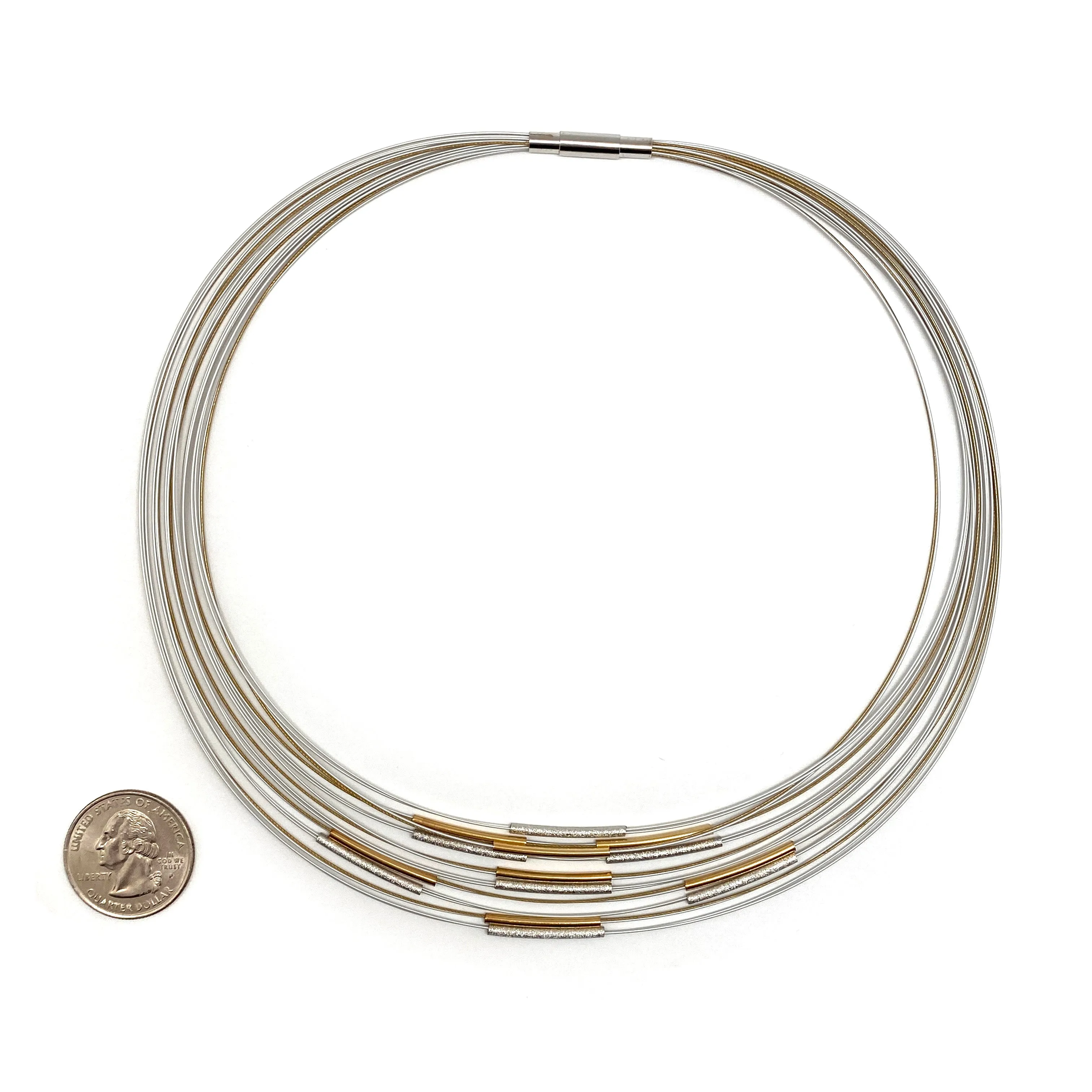 Frosted Silver and Gold Bar Necklace