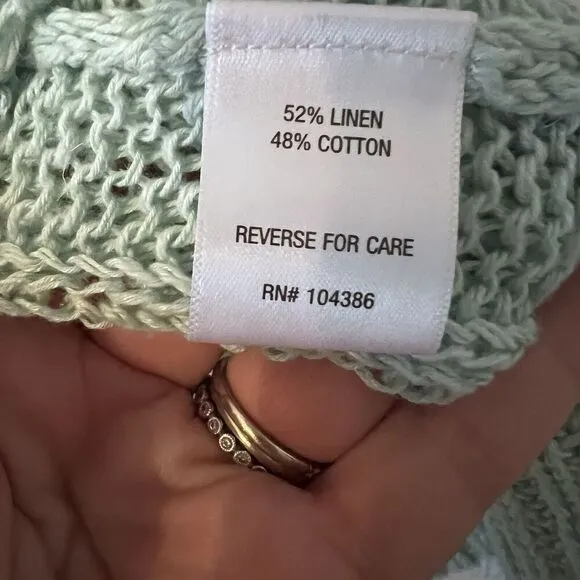 Garnet Hill Cabled Linen And Cotton Pullover Sweater In Sea Green Size M