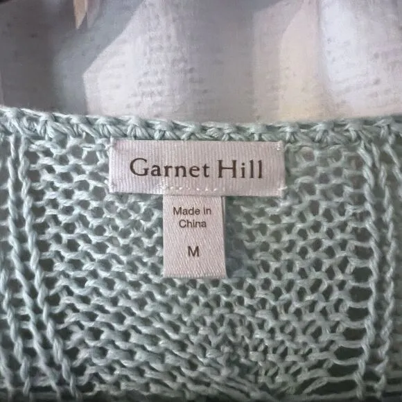 Garnet Hill Cabled Linen And Cotton Pullover Sweater In Sea Green Size M