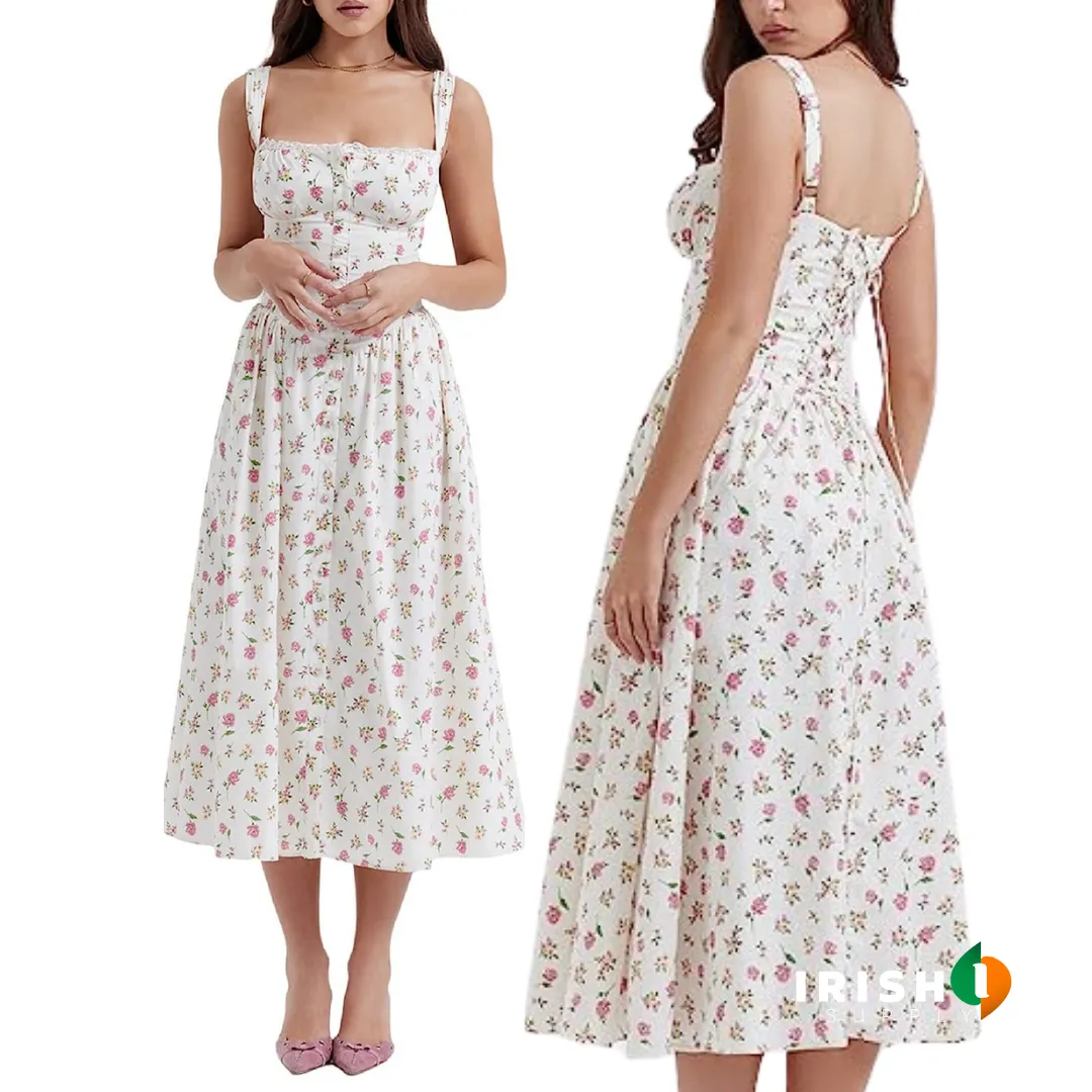 GLAMORLACE Square Neck Lace Trim Long Dress