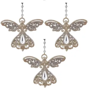 GLITTER PLATINUM GOLD ANGEL (Set/3) MAGNETIC CHANDELIER ORNAMENT