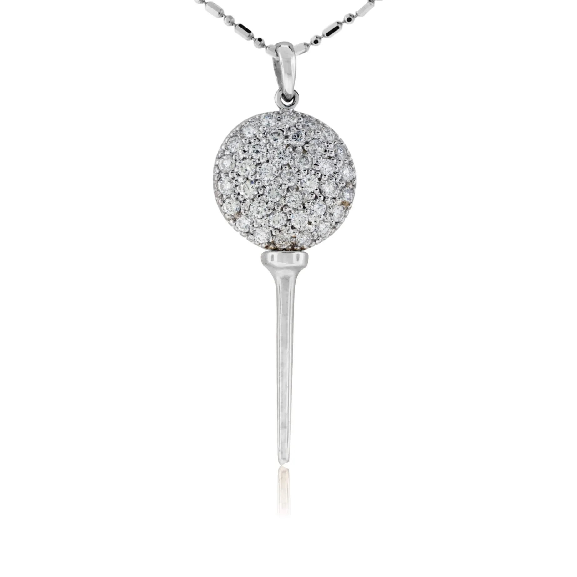 Gold Diamond Golf Ball on Tee Pendant