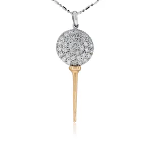 Gold Diamond Golf Ball on Tee Pendant