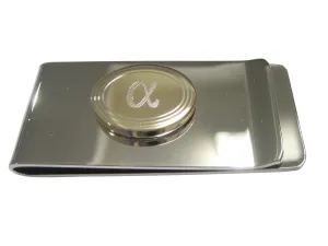 Gold Toned Etched Oval Greek Letter Alpha Money Clip