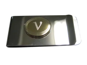 Gold Toned Etched Oval Greek Letter Nu Money Clip