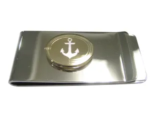 Gold Toned Etched Oval Nautical Anchor Money Clip