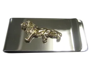 Gold Toned Shiny Textured Lion Money Clip
