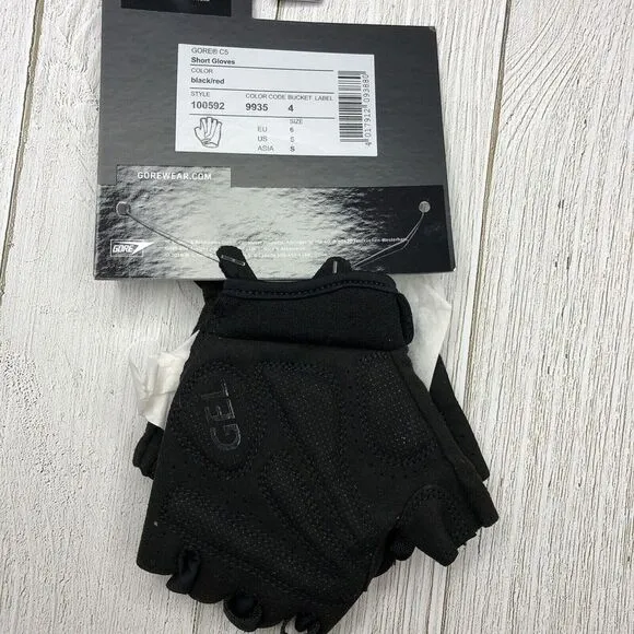 Gore Wear C5 Short Bike Gloves‎ Mens Small Black Red Cycling Gloves Fingerless