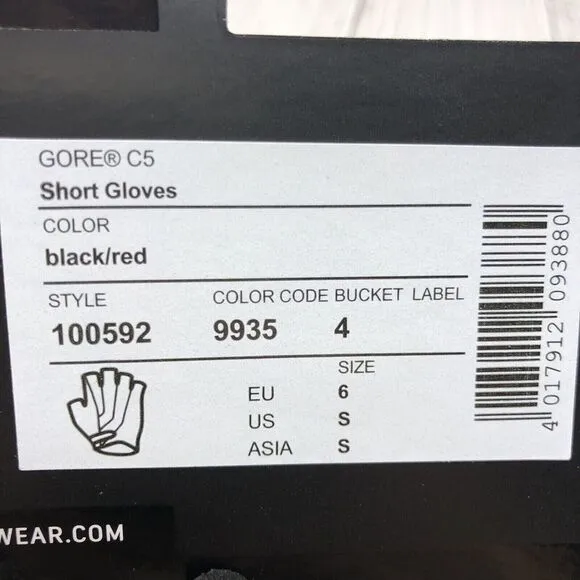 Gore Wear C5 Short Bike Gloves‎ Mens Small Black Red Cycling Gloves Fingerless