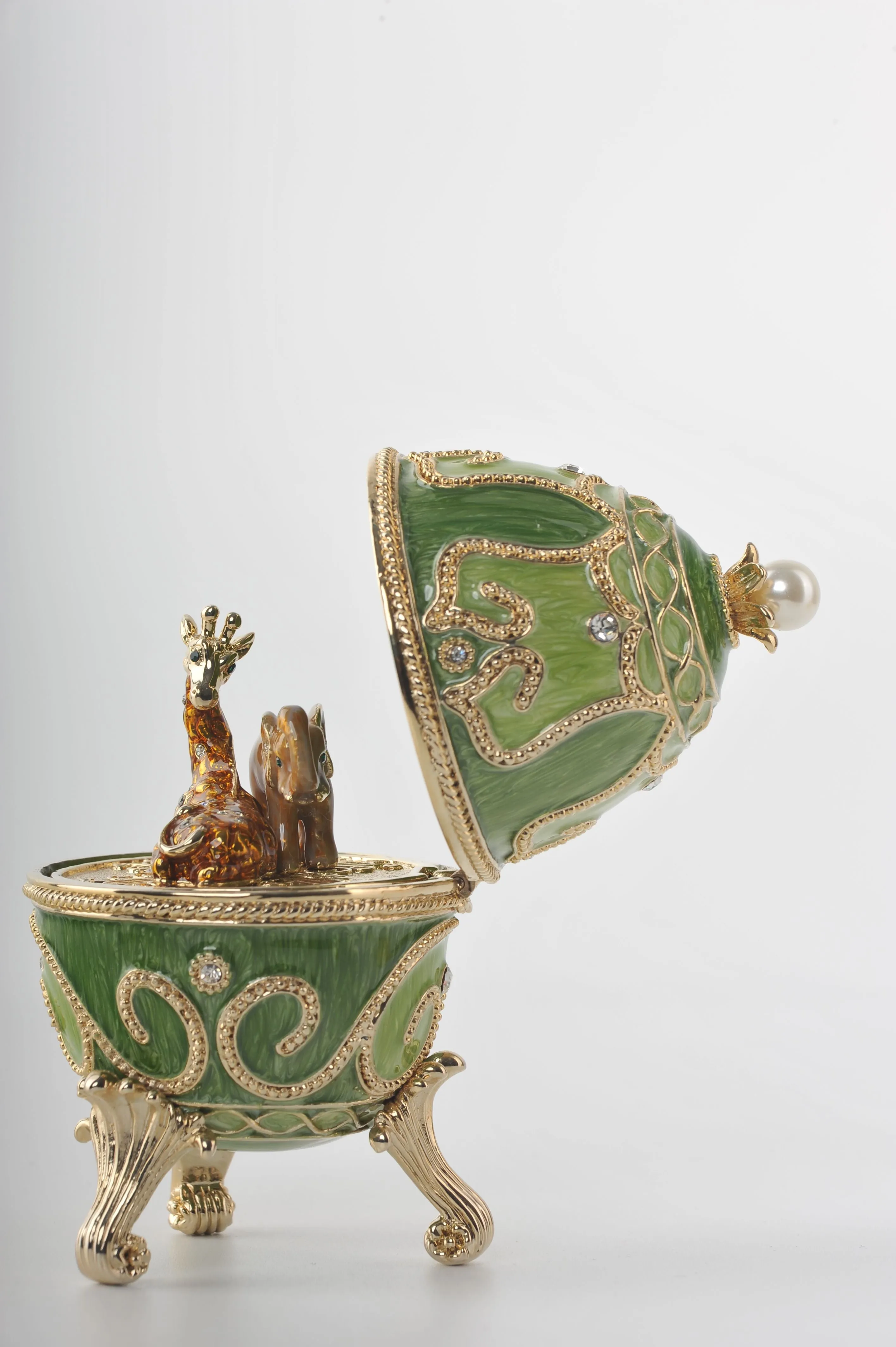Green Faberge Egg with Animals Inside