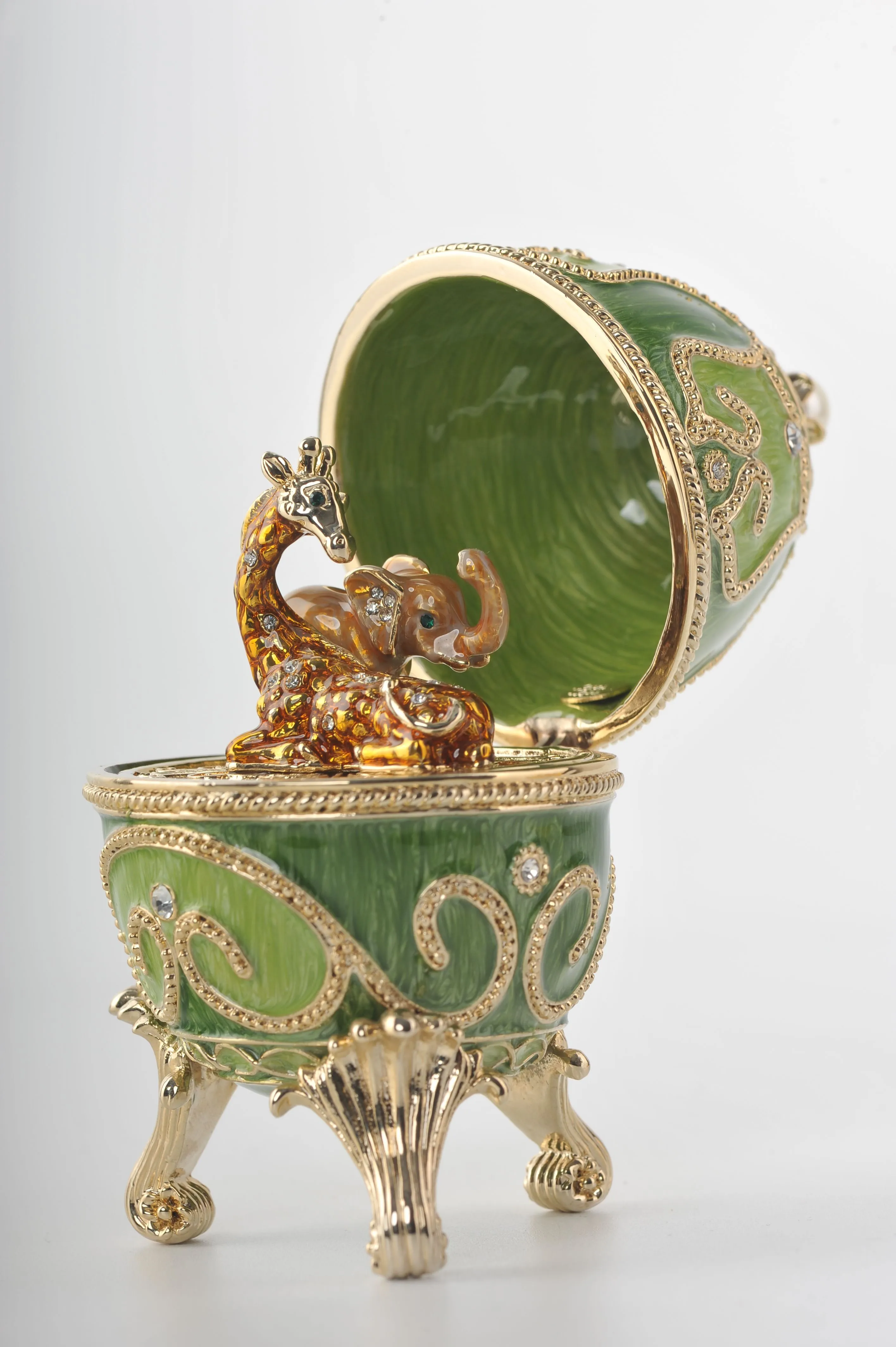 Green Faberge Egg with Animals Inside