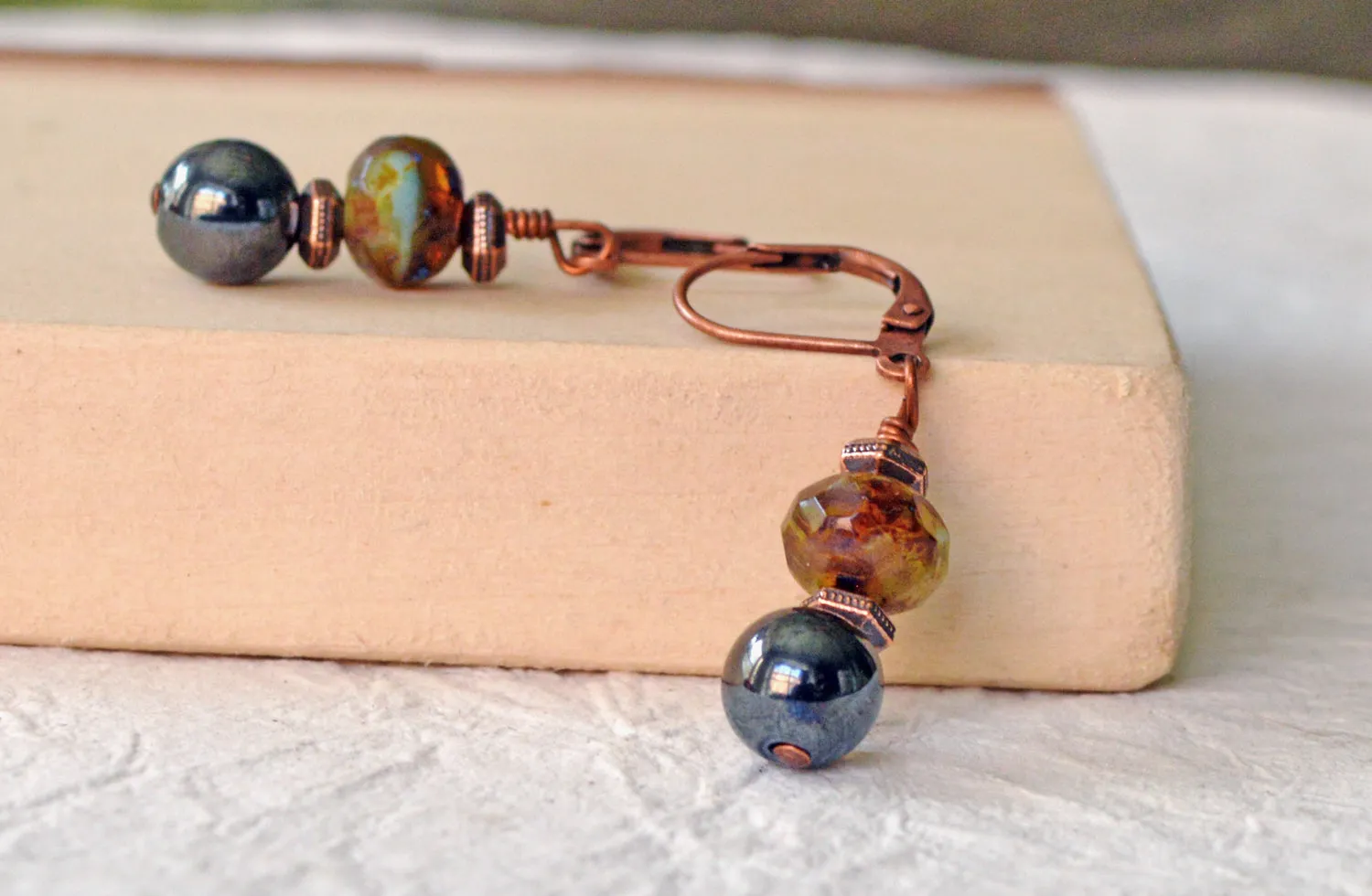Hematite Magnetic Earrings Earthy Czech Glass