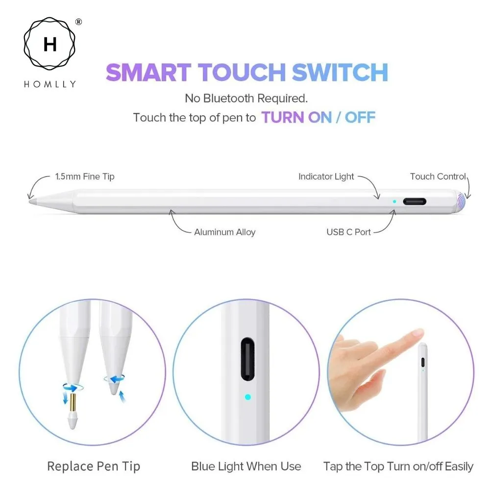 Homlly Magnetic Stylus Pen for iPad with Palm Rejection